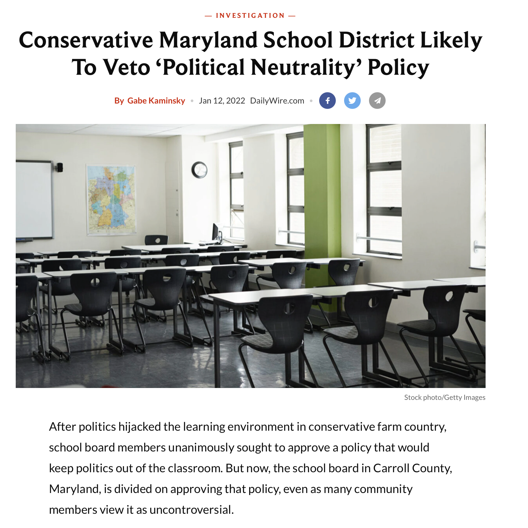 Daily Wire: Conservative Maryland School District Likely To Veto ‘Political Neutrality’ Policy